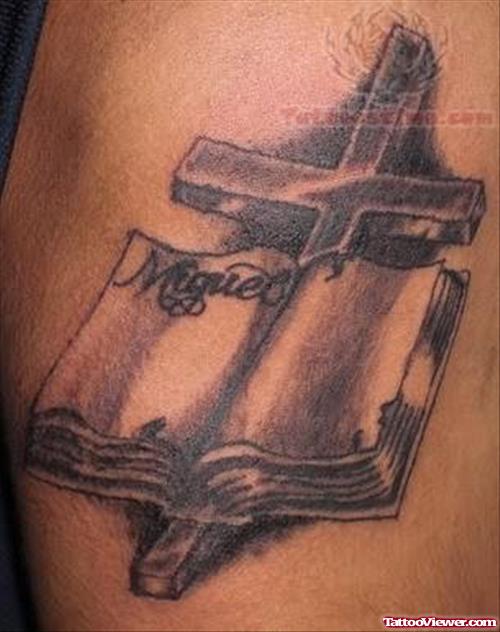 Memorial Cross And Book Tattoo