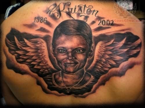 Memorial Winged Portrait Tattoo