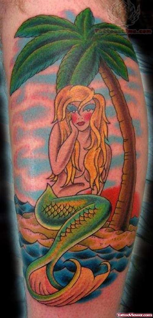 Mermaid And Tree Tattoo