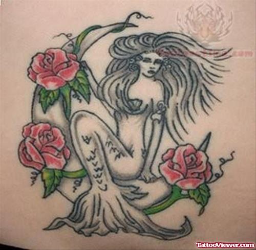 Graceful Mermaid & Roses Tattoo