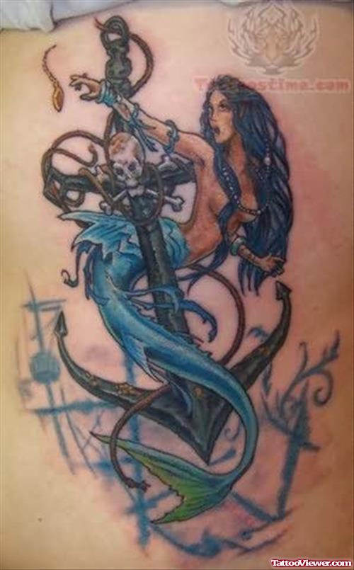 Mermaid And Anchor Beautiful Tattoo