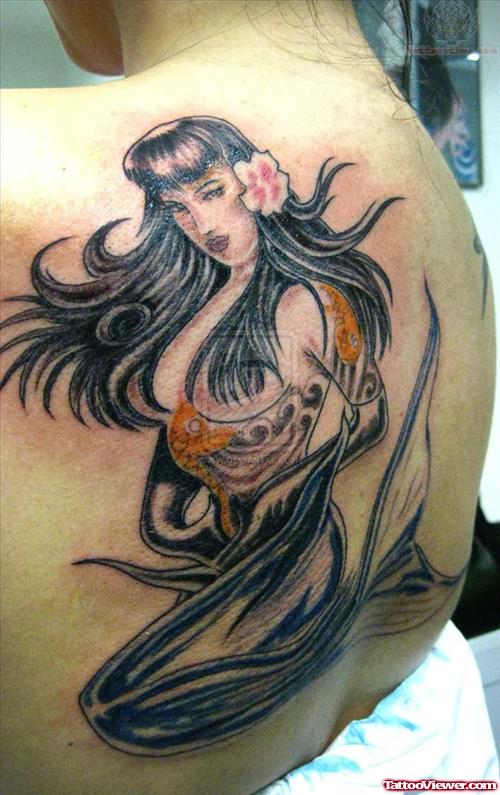Mermaid Back Shoulder Tattoo