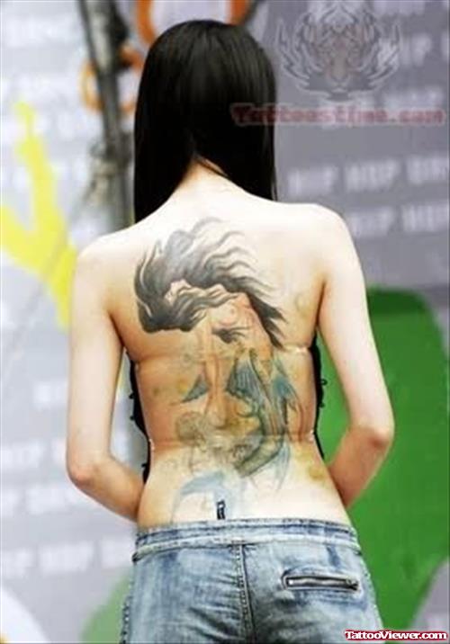 Mermaid Tattoo On Girl Full Back