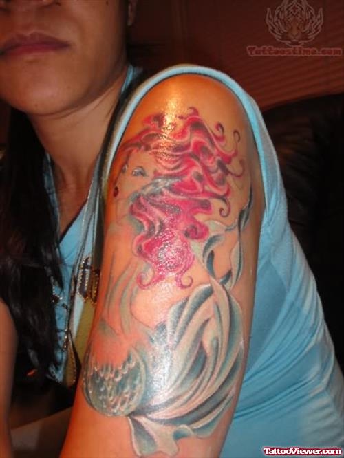 Colorful Mermaid Tattoo On Bicep