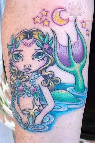 Mermaid In Sea And Moon Tattoo