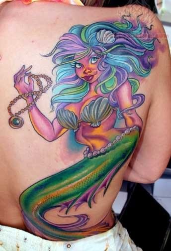 Mermaid Tattoo On Back Shoulder