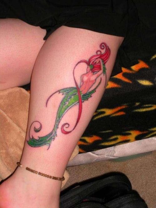 Beautiful Color Ink Mermaid Tattoo On Leg