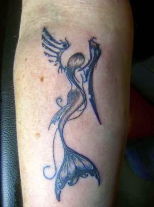 Angel Winged Mermaid Tattoo On Arm Sleeve