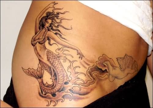 Attractive Right Hip Mermaid Tattoo