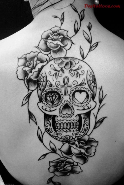 Mexican Skull Tattoo Design On Back For Girls