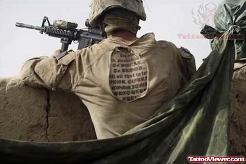 Military Man Back Body Tattoo