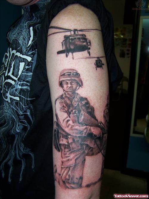 Military Soldier And Helicopters Tattoos