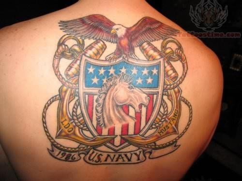 Navy Tattoo On Upper Back