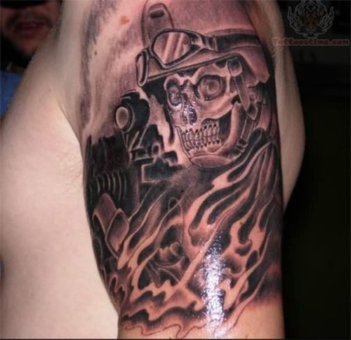 Black Ink Military Tattoo On Bicep