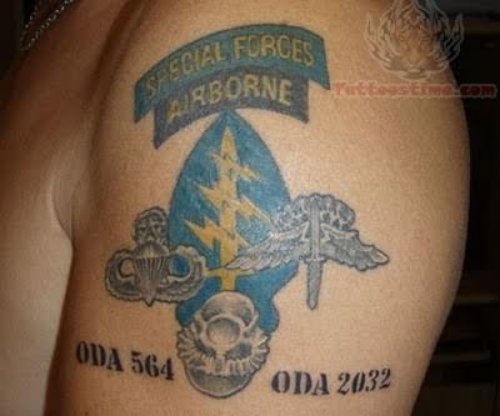 Military Colored Tattoo On Shoulder