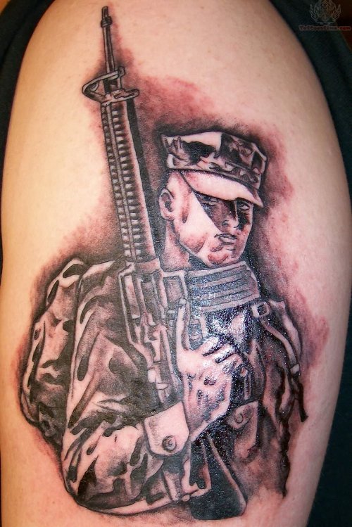 Military Soldier With Gun Tattoo