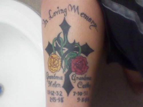 Black Cross With Flower Mom Tattoo