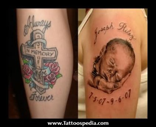 Beautiful Grey Ink cross And Mom Tattoo