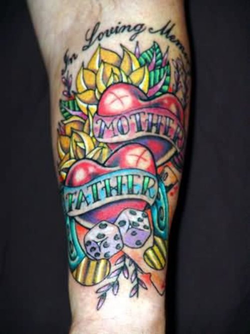 Colored Mom Tattoo On Left Sleeve