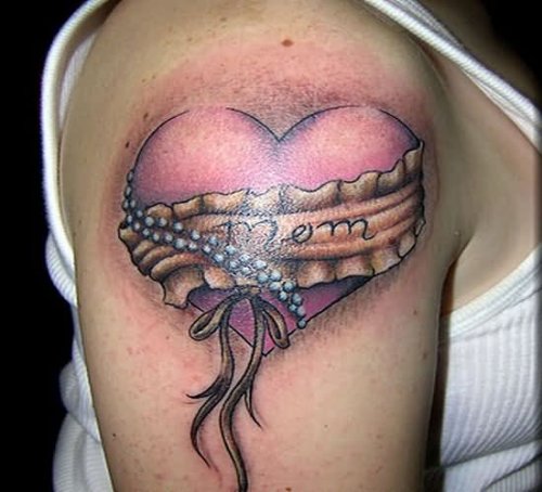 Right Shoulder Love Mom Heart Tattoo