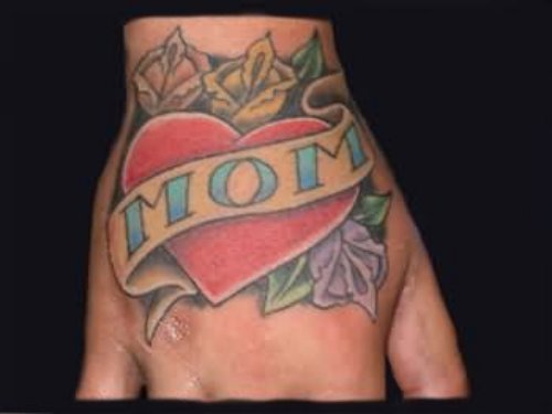 Color Heart And Mom Banner Tattoo