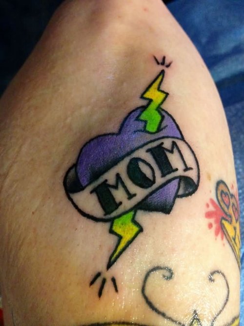 Purple Heart And Mom Banner Tattoo