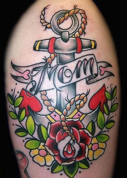 Anchor With Mom Banner Tattoo