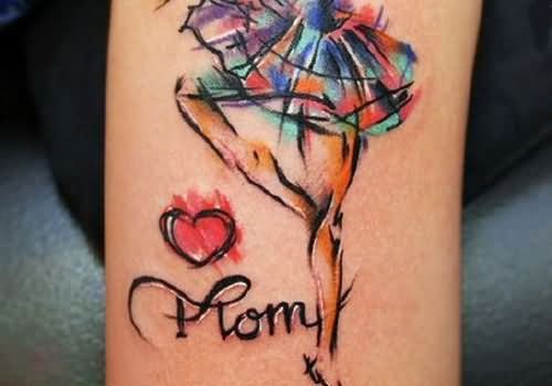 Colorful Mom Tattoo On Sleeve