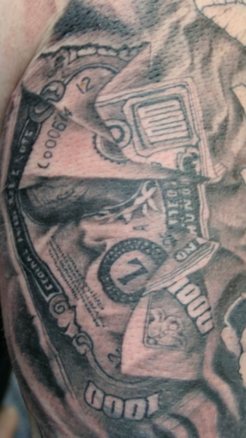 Awesome Grey Ink Money Tattoo