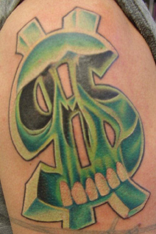 Green Ink Dollar Sign Tattoo