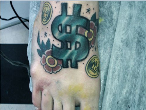 Dollar Money Tattoo On Right Foot