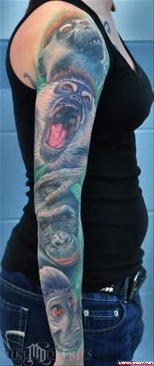 Sleeve Large Monkey Tattoo