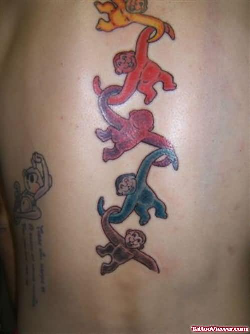 Monkey Coloured Tattoos On Back