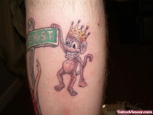 Monkey With Crown Tattoo