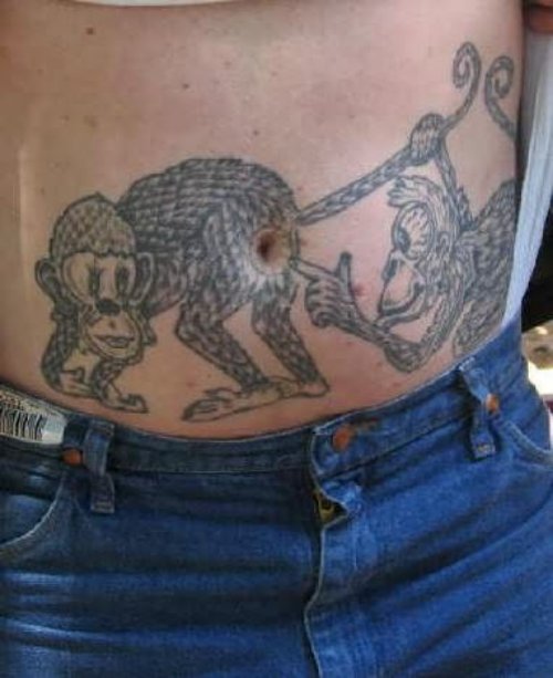 Funny Monkeys Tattoos On Belly