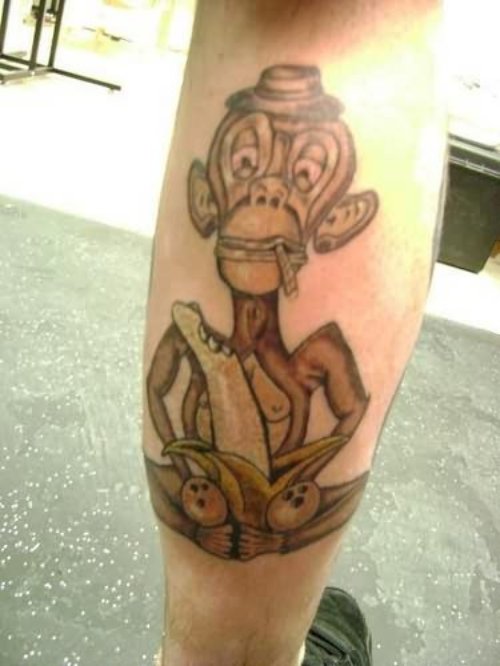 Smoking Monkey Tattoo On Leg