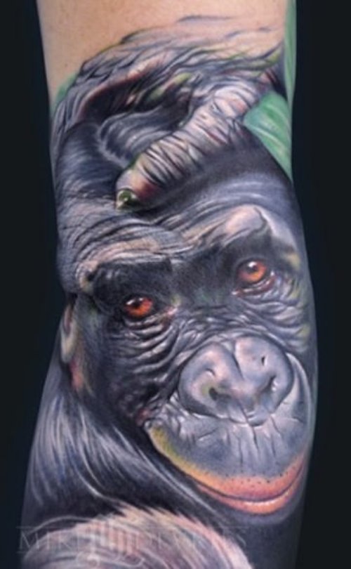 Realistic Monkey Tattoo On Arm Sleeve