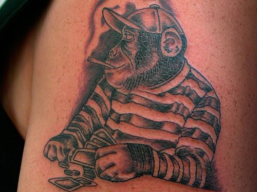 Gangster Monkey Tattoo On Left Shoulder