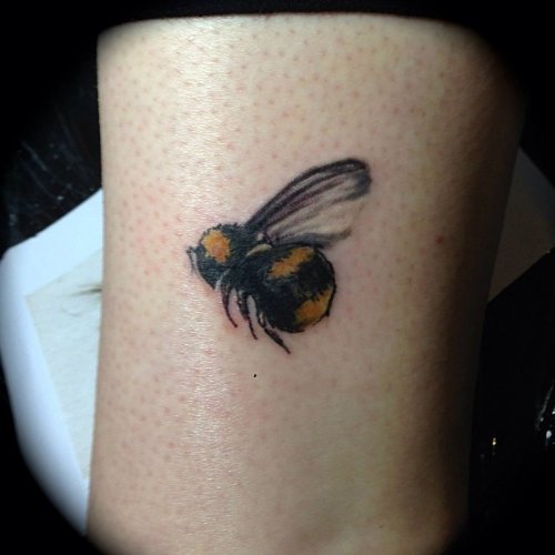 Awesome Color Ink Bee Tattoo On Arm