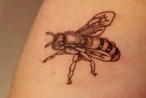 Black And Grey Ink Bee Tattoo Idea