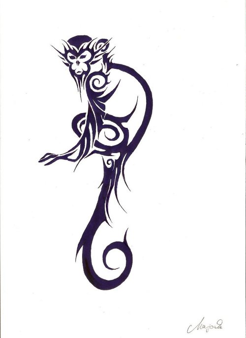 Tribal Monkey Tattoo Design by Millavalentine19