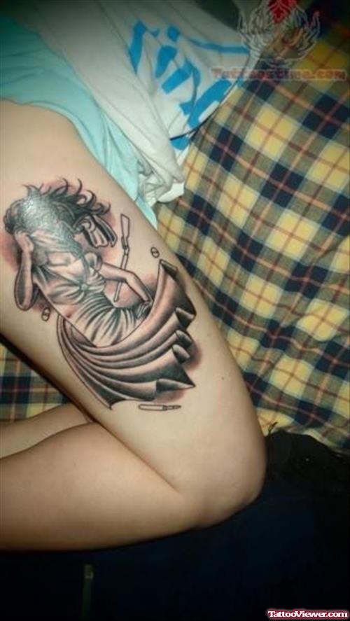 Monster Tattoo On Thigh