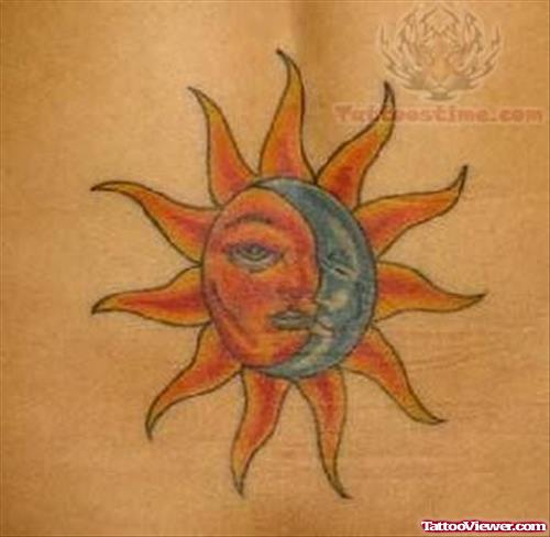 Sun-Moon Tattoo For Back