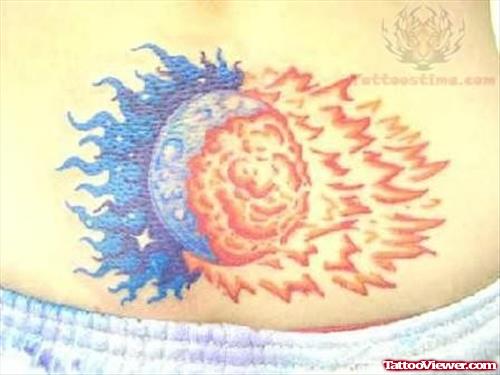 Sun Moon Tattoo On Waist