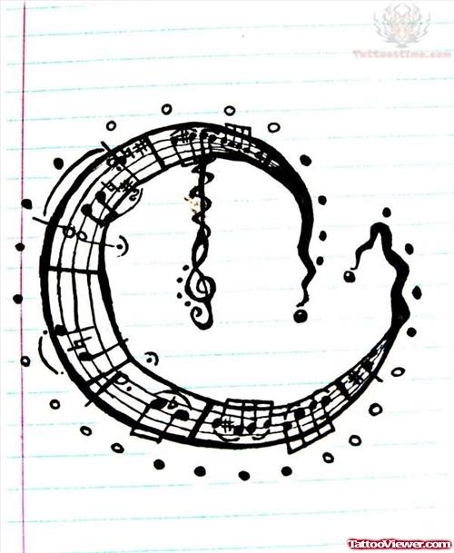Music Notes Moon Tattoo