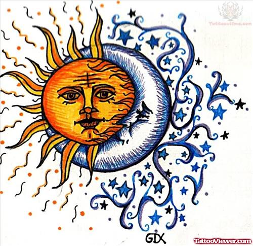 Sun And Moon Tattoo Design