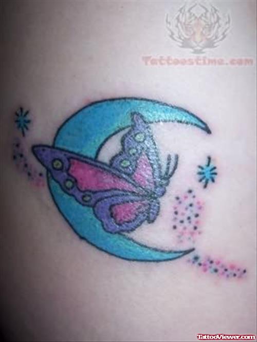 Butterfly And Moon Tattoo