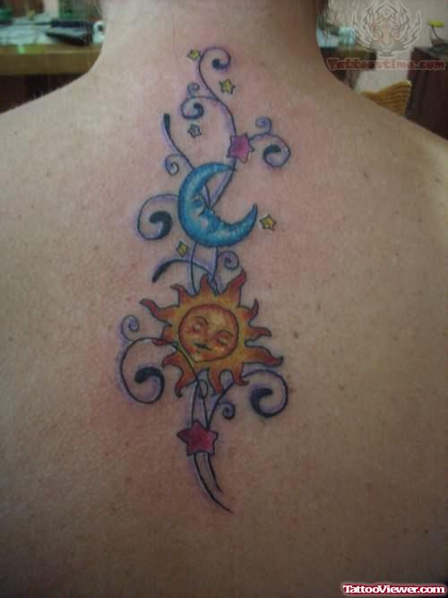 Moon And Sun Tattoo On Back