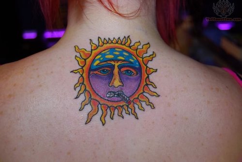 Small Moon Tattoo On Back Neck