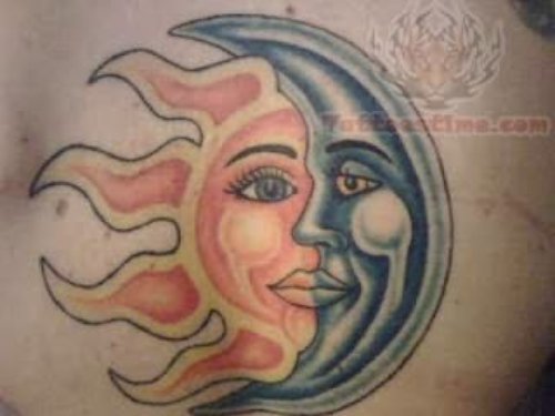 Flame And Moon Tattoos